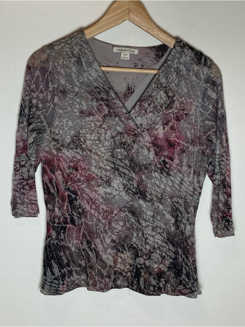 Coldwater Creek Top Blouse Medium Abstract Print Chiffon 3/4 Sleeve Lining Artsy
